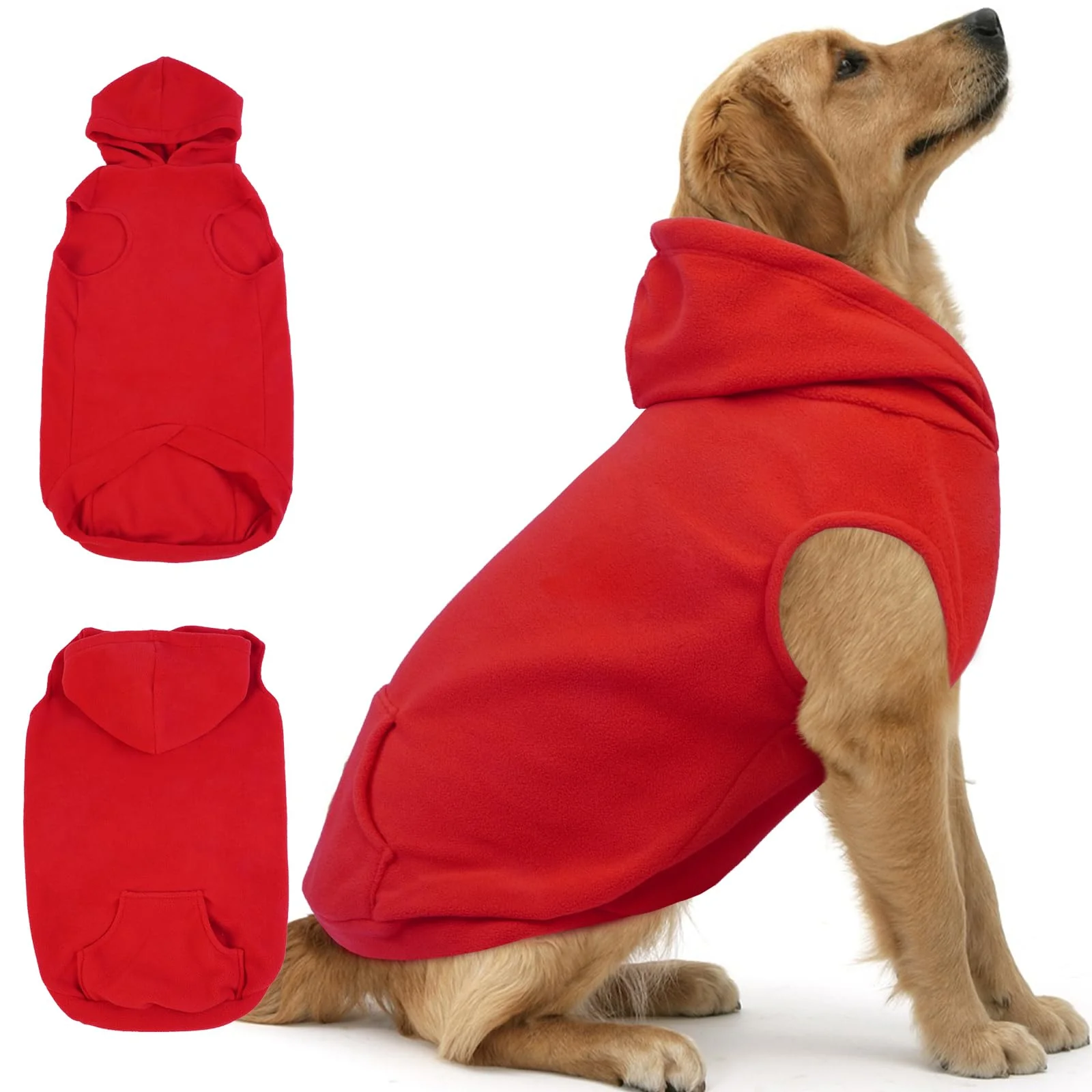 Reusable IECOii Dog Sweatshirt 3XL for Large Giant Breeds – Hooded Fleece Vest with Leash Hole Red Sustainable