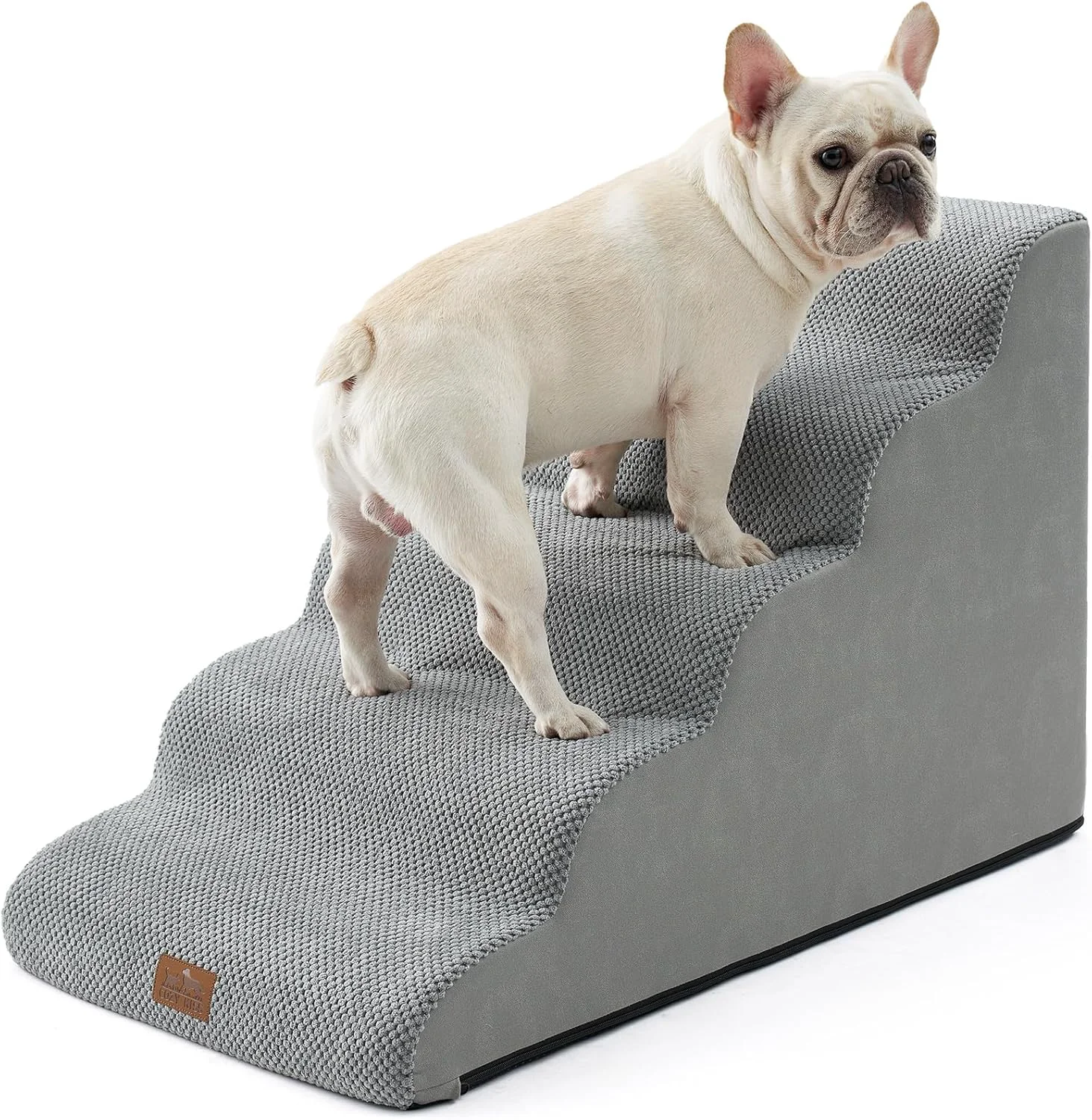 Sustainable Wide Dog Stairs 19.7 Width Pet Step for Small Medium Large Dog Puppy or Cat Pet Ramp for High Bed or Car High Density Foam Ladder 19.7x33x22.4 in Stable 5 Step Grey Premium
