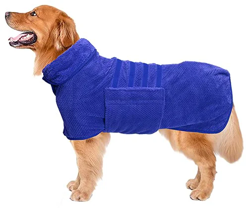 Natural Geyecete Pineapple Grid Fast-Drying Dog Cat Bath Robe Towel - Blue XXL Classic