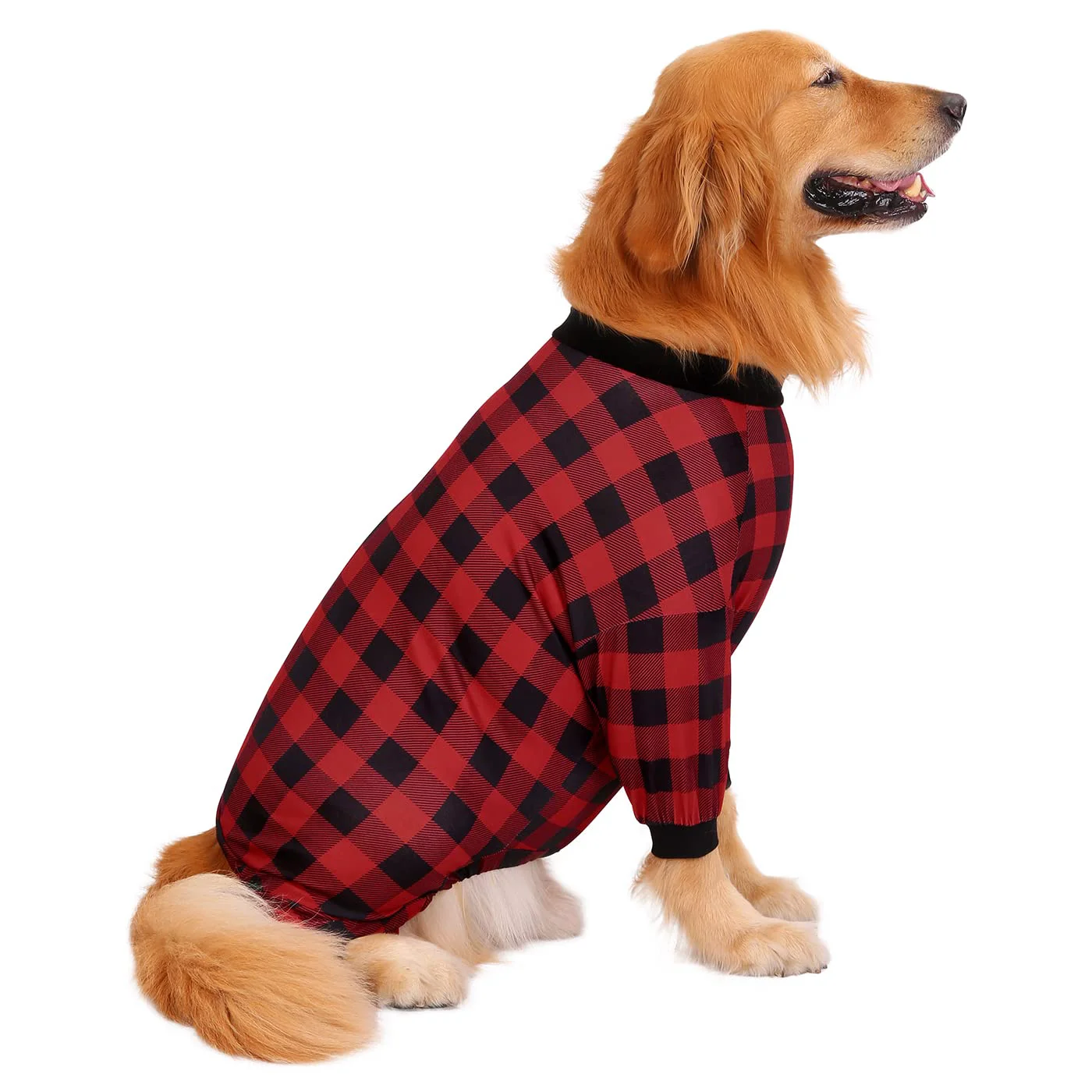 Artisan HDE Buffalo Plaid Dog Pajamas – Stretchy One-Piece Jammies for M-3XL Dogs XXL Detailed