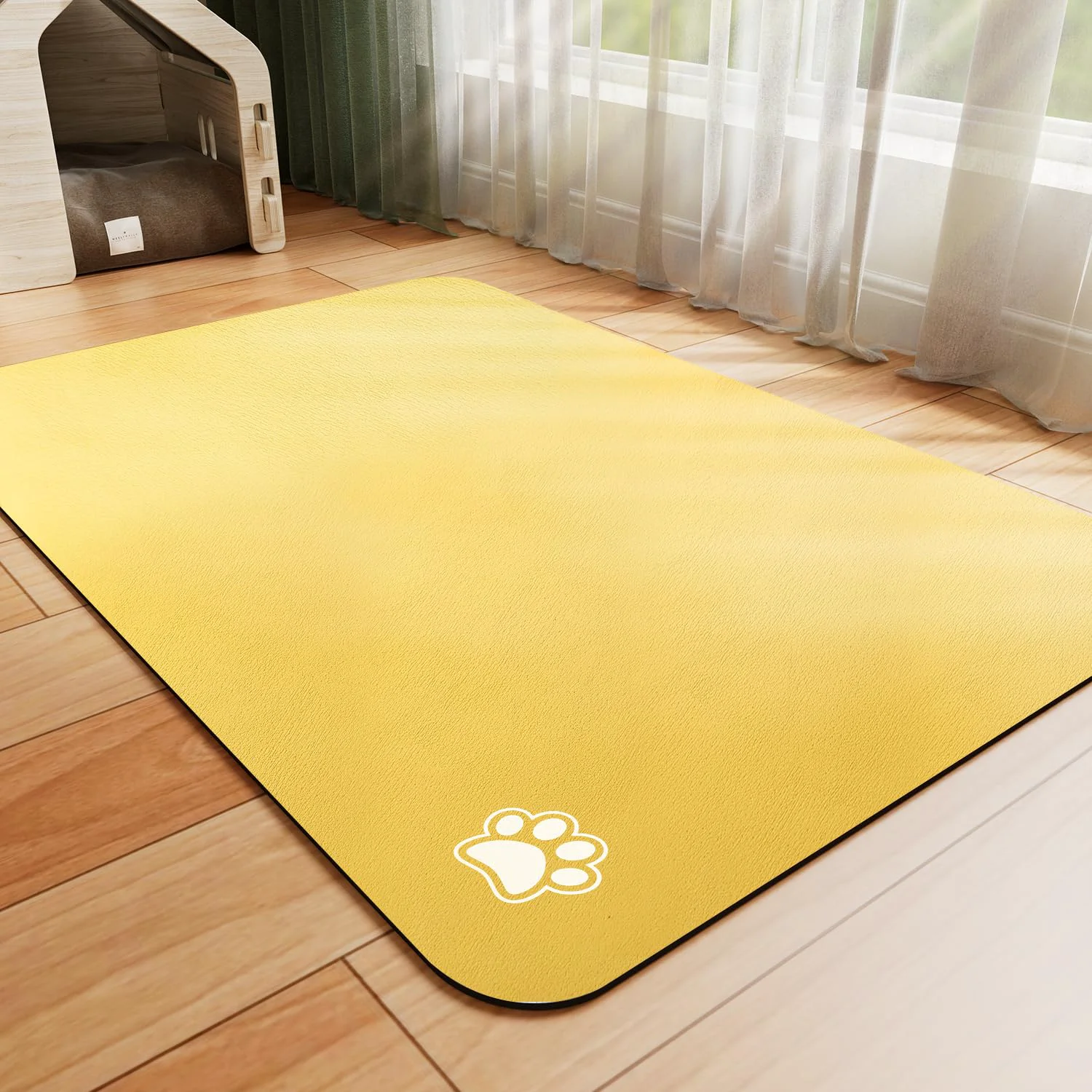 Green HotLive Dog Food Mat - Absorbent No-Stain Pet Feeding Mat Paw Yellow 18x34 Fine