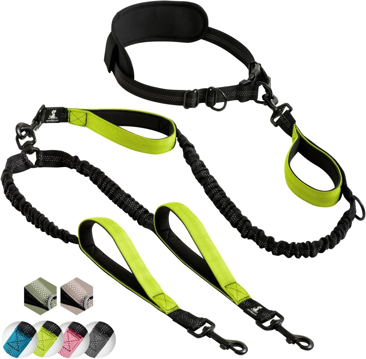 Traditional SparklyPets Hands Double Dog Leash – 2-Dog Padded Handles Reflective Stitches Certified