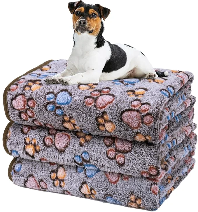 Selected Dono 1 Pack 3 Dog Blankets for Small Dogs Soft Fluffy Paw Print Pattern Fleece Effective