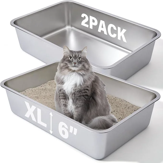 Detailed Stainless Steel Litter Box 2 Pack 23.6 x15.7 x6 Deep Stainless Steel Cat Modern