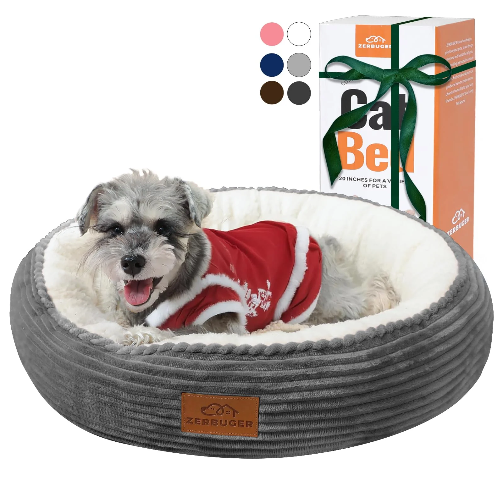 Eco-Friendly Zerbuger 23in Round Pet Bed – Plush Donut Bed for Cats Dogs Non-Slip Machine Washable Organic