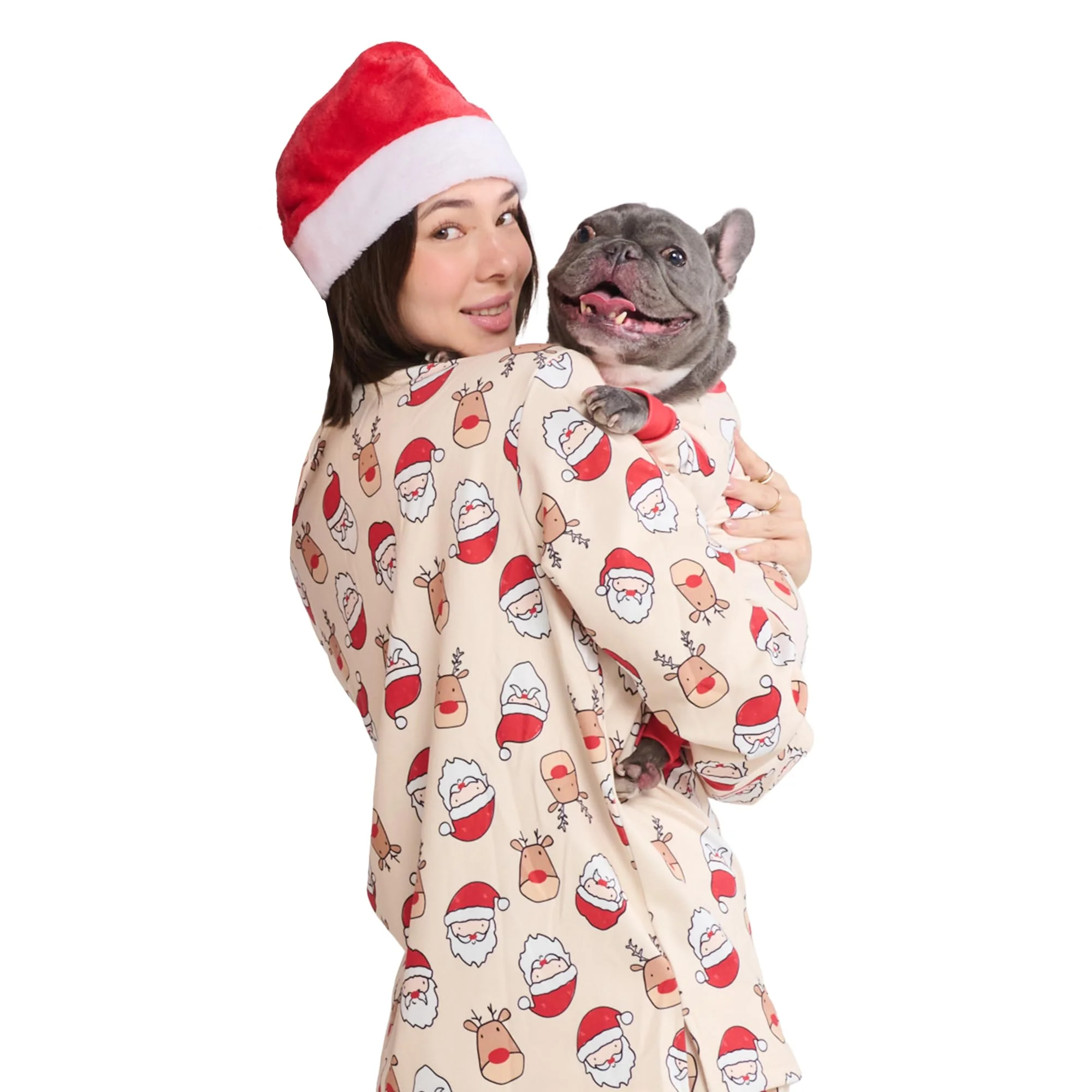 Natural Spark Paws Christmas Matching Dog Owner Pajama Top – Festive Family Outfit Set Santa Rudolph Large High-End