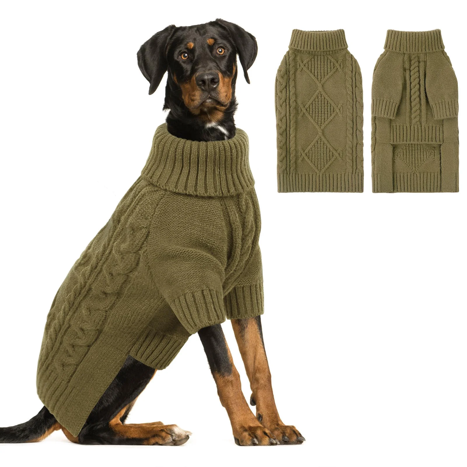Clean ASENKU Knitted Dog Sweater — Big Thermal Turtleneck for Large Medium Dogs Solid