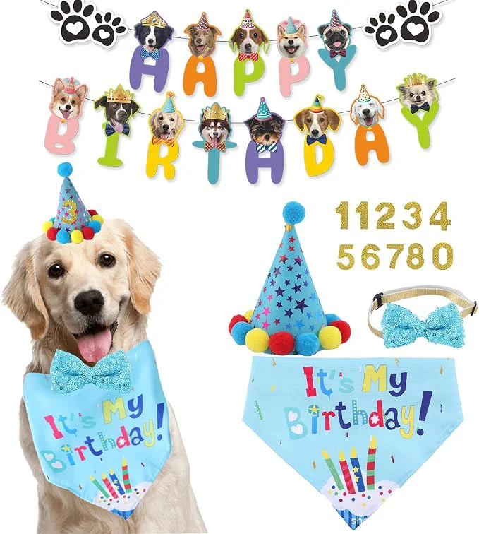 Authentic Dog Birthday Decorations Puppy Birthday Party Outfits Birthday Hat Bow Tie Sustainable