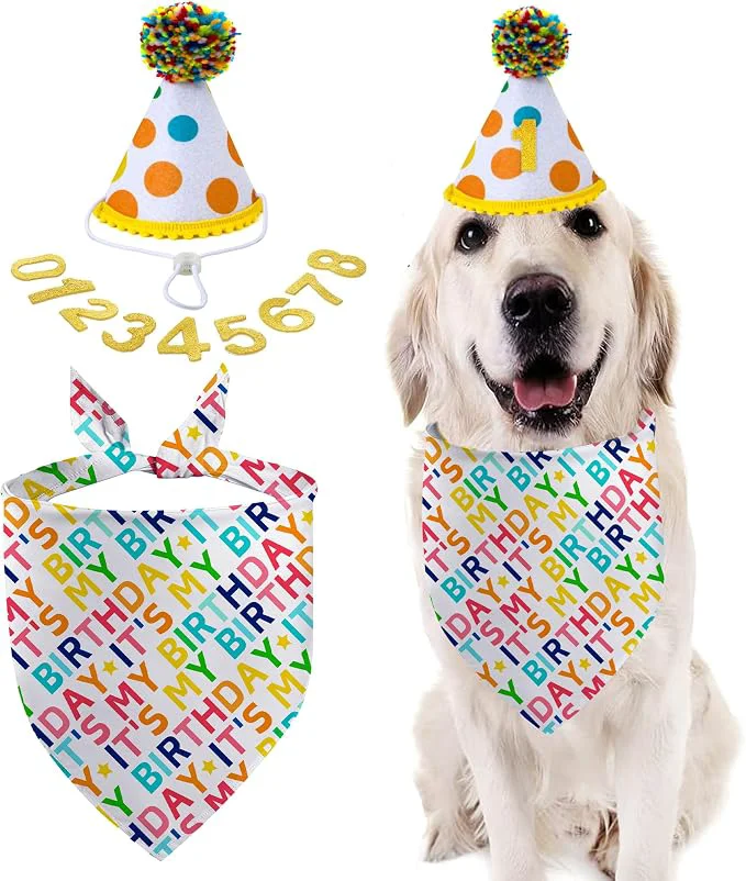 Official Dog Birthday Bandana Set It's My Birthday Dog Scarfs Pet HBD Party Decor Next-Generation
