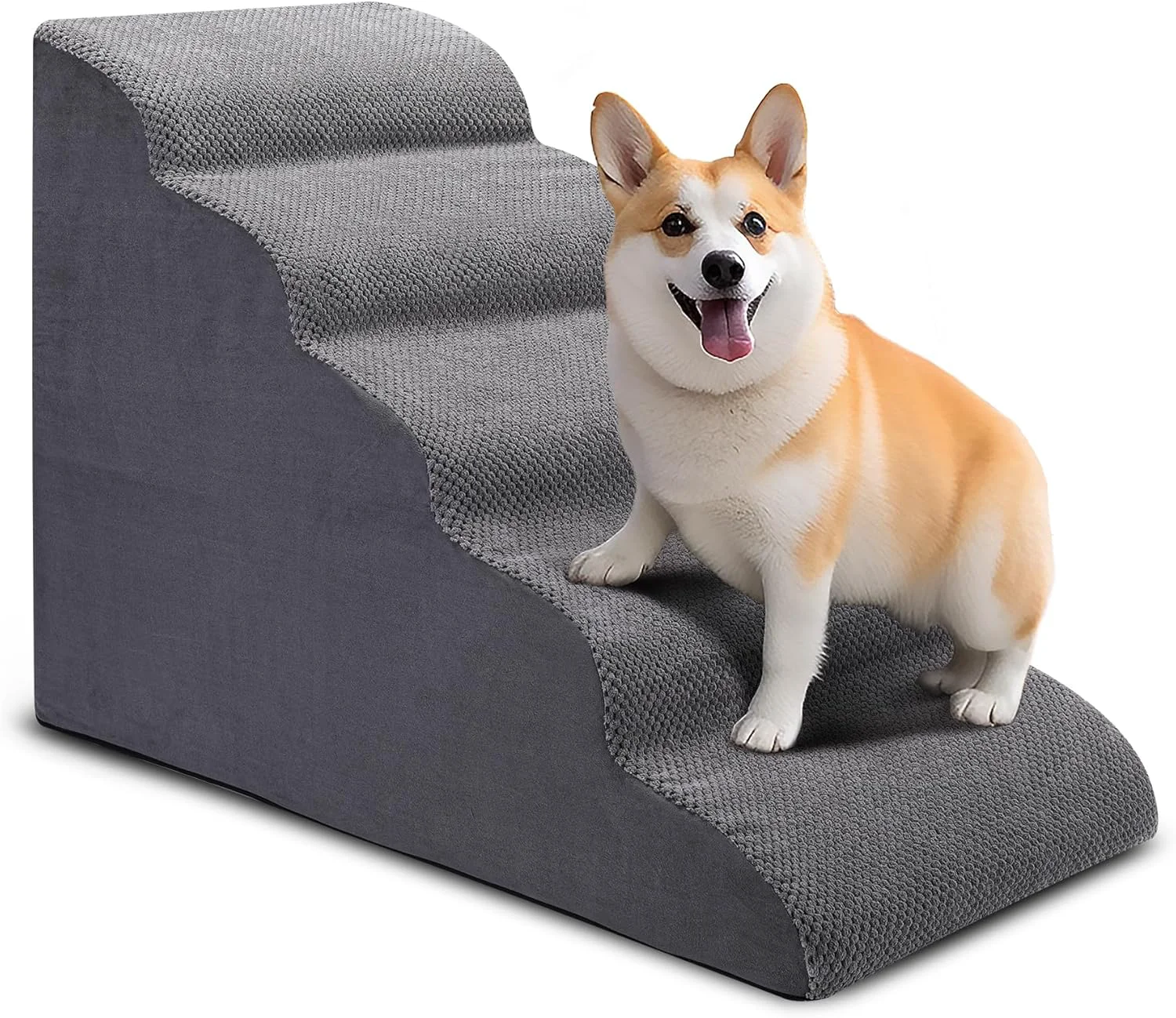 Safe Dog Stairs for Bed 5 Tier Dog Steps for Couch and High Bed Non-Slip Pet Stairs 24 High Sofa Foam Ramp - for Small Pets Older Cats with Joint Pain Excellent