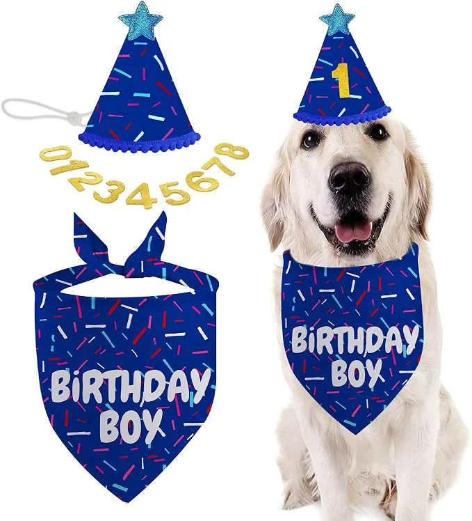 Eco-Friendly Dog Birthday Bandana Set HBD Party Supplies Prestigious