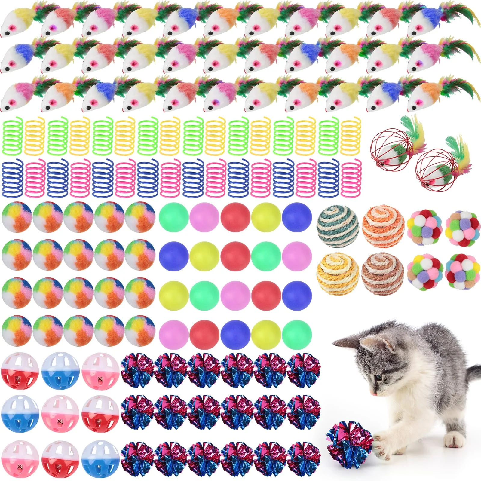 Convenient Shappy 150 Pcs Cat Toys Bulk Kit Interactive Indoor Kitten Toys Pack Lightweight