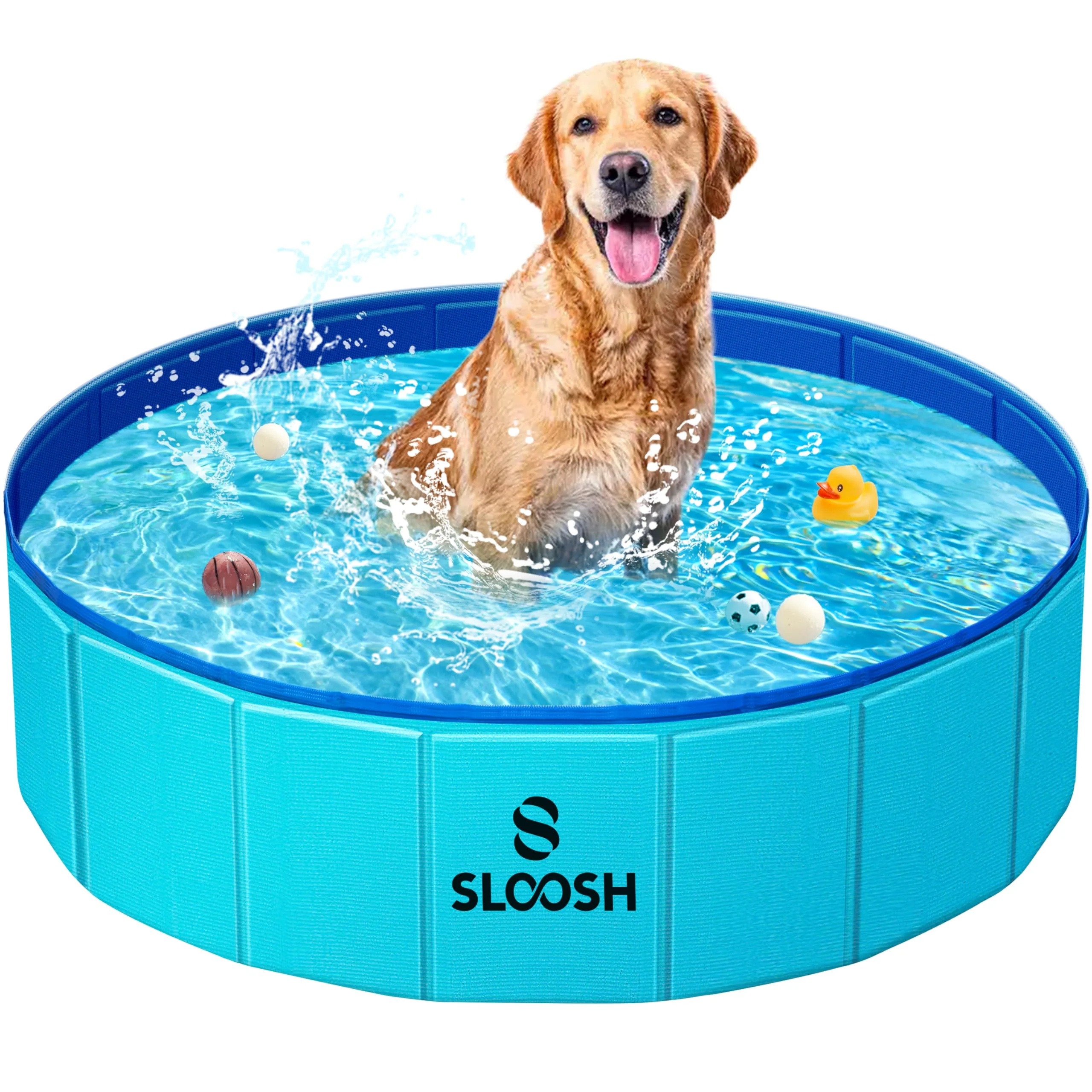 Safe Sloosh Foldable Dog Pool – Portable Anti-Slip 32-Inch Kiddie Pool for Pets Healthy