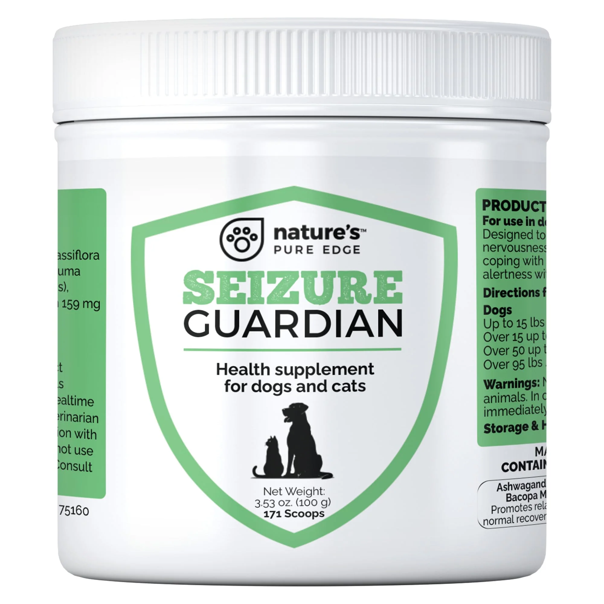 Official Nature's Pure Edge Nervous System Support Calming Aid for Dogs Cats — Ashwagandha Chamomile Valerian 170g World-Class
