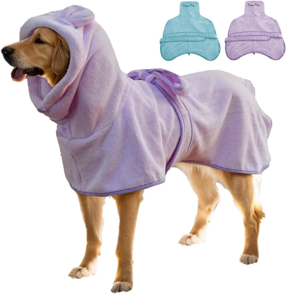 Authentic KOOGALSmall to Medium Size Dog Bathrobe Quick Drying Super Absorbent Used for After Bathing Warm Dog Towels Adjustable Hoodies and Belts for Pet Dogs Bath Clothes Products Purple L Healthy