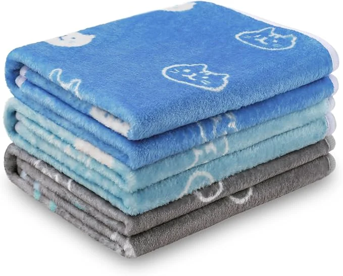 High-Grade 1 Pack 3 Blankets Super Soft Fluffy Premium Cute Cat Pattern Pet Blanket Solid