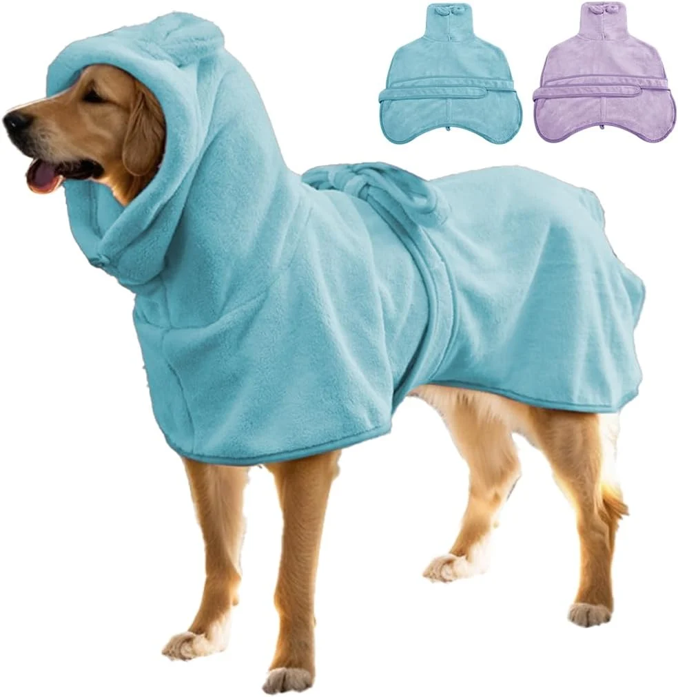 Classic Medium to Large Size Dog Bathrobe Quick Drying Super Absorbent Used for After Bathing Warm Dog Towels Adjustable Hoodies and Belts for Pet Dogs Bath Clothes Products Blue 4XL Breathable