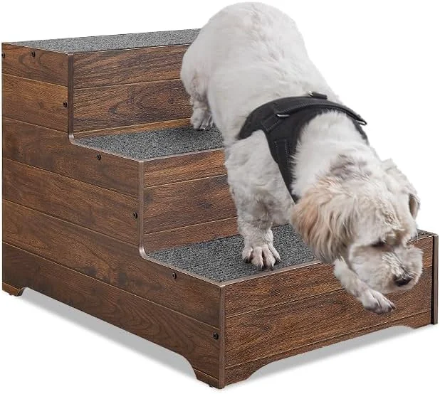 Superior beeNbkks Dog Stairs Furniture Extra Wide Wooden Pet Steps for Medium Large Dogs and Cats Non-Slip Pet Ladder for Elderly Injured Pets Short Legged Puppy to Reach Couch Sofa High Bed Windowsill Lightweight