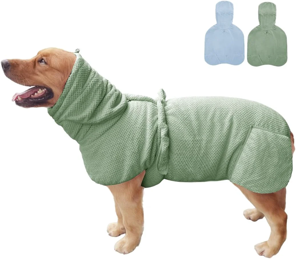 Original Design Medium to Large Size Dog Bathrobe Quick Drying Super Absorbent Used for After Bathing Warm Dog Towels Adjustable Hoodies and Belts for Pet Dogs Bath Clothes Products Green Jacquard 4XL Dependable