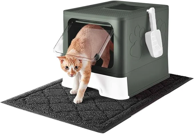 Specialty Cat Litter Box with X-Large Litter Mat and Scoop Large Covered Litter Box with High-Quality