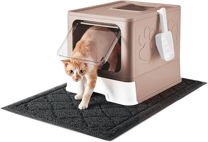 Verified Cat Litter Box with X-Large Litter Mat and Scoop Large Covered Litter Box with Outstanding
