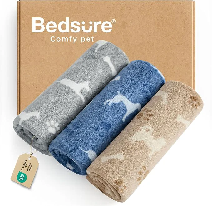 Official Bedsure 1 Pack 3 Pet Blankets Super Soft Fluffy Premium Fleece Flannel Certified