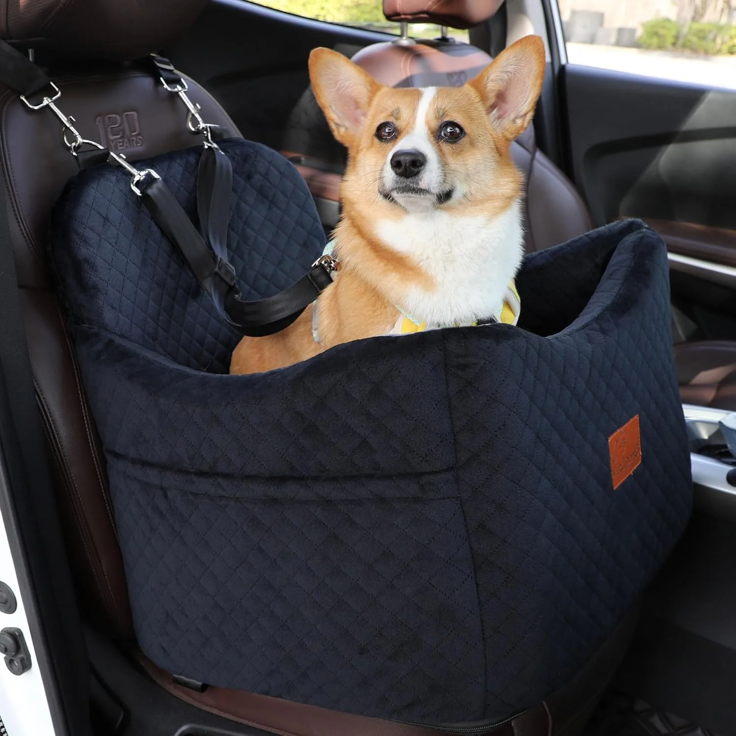 Efficient Dog Car Seats-Memory Sponge and Velvet Pet Booster Car Seat Safety and Comfy Ride Height 6 d Enough to See Out The Window Both Front and Back Seats Apply Esay to Install and Clean. H-Black Innovative