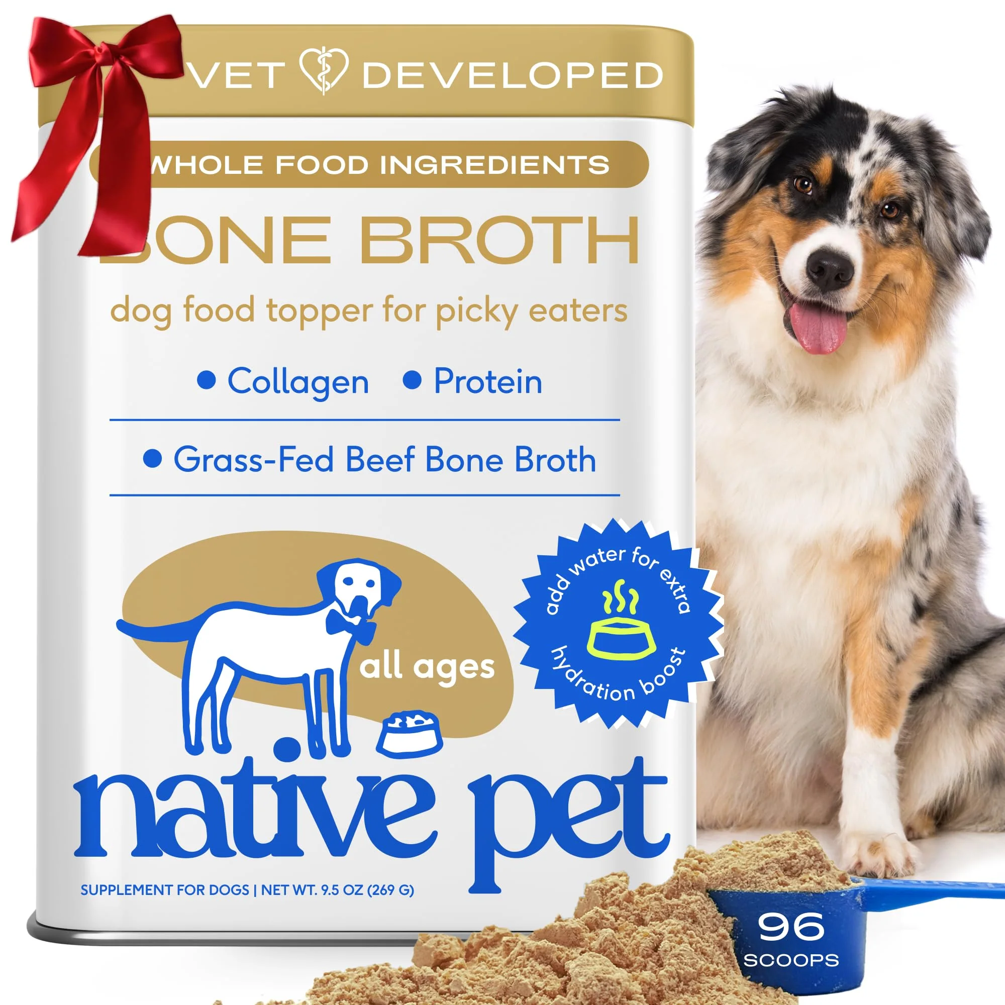 High-End Native Pet Bone Broth for Dogs Cats – Beef Bone Broth Powder 96 Scoops Excellent