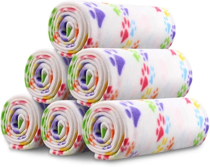 Expertly Made Comsmart Dog Blankets for Small Dogs 6 Pack Puppy Blanket Cute Paw Print Pet Solid