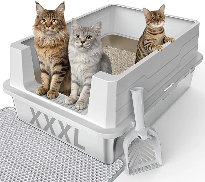 Reusable FURTIME XXXL Extra Large Stainless Steel Litter Box High-End