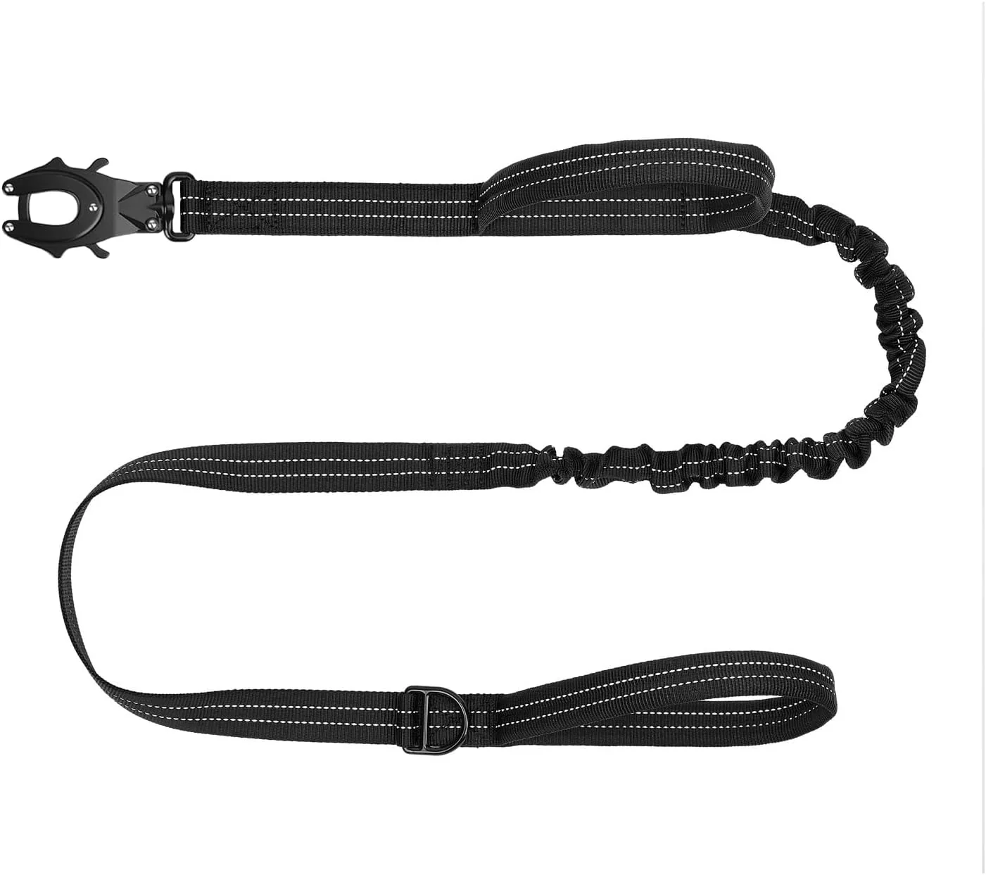 Carefully Designed ICEFANG Tactical Dog Leash K9 Training Walking Bungee Lead with 2 Control Handle Heavy Duty Quick Release Metal Clasp Hands D-Ring for Medium Large Dogs 6ft Reflective Black High-Grade