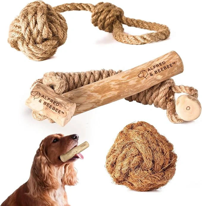 Trusted Alfred Beebee Eco-Friendly Natural Coffee Wood Dog Chew Toy 4 Pack Premium
