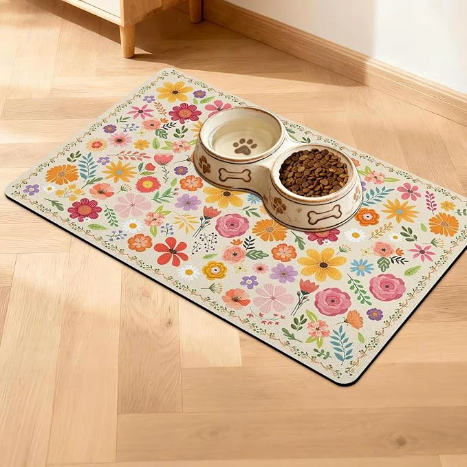 Professional Pet Feeding Mat for Floors Waterproof Dog Mat for Food and Water Absorbent Clean