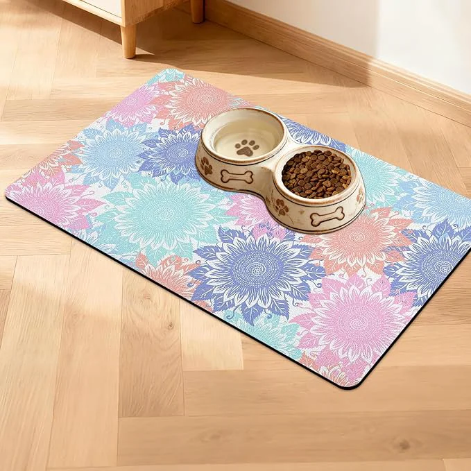 Sustainable Pet Feeding Mat for Floors Waterproof Dog Mat for Food and Water Absorbent Verified