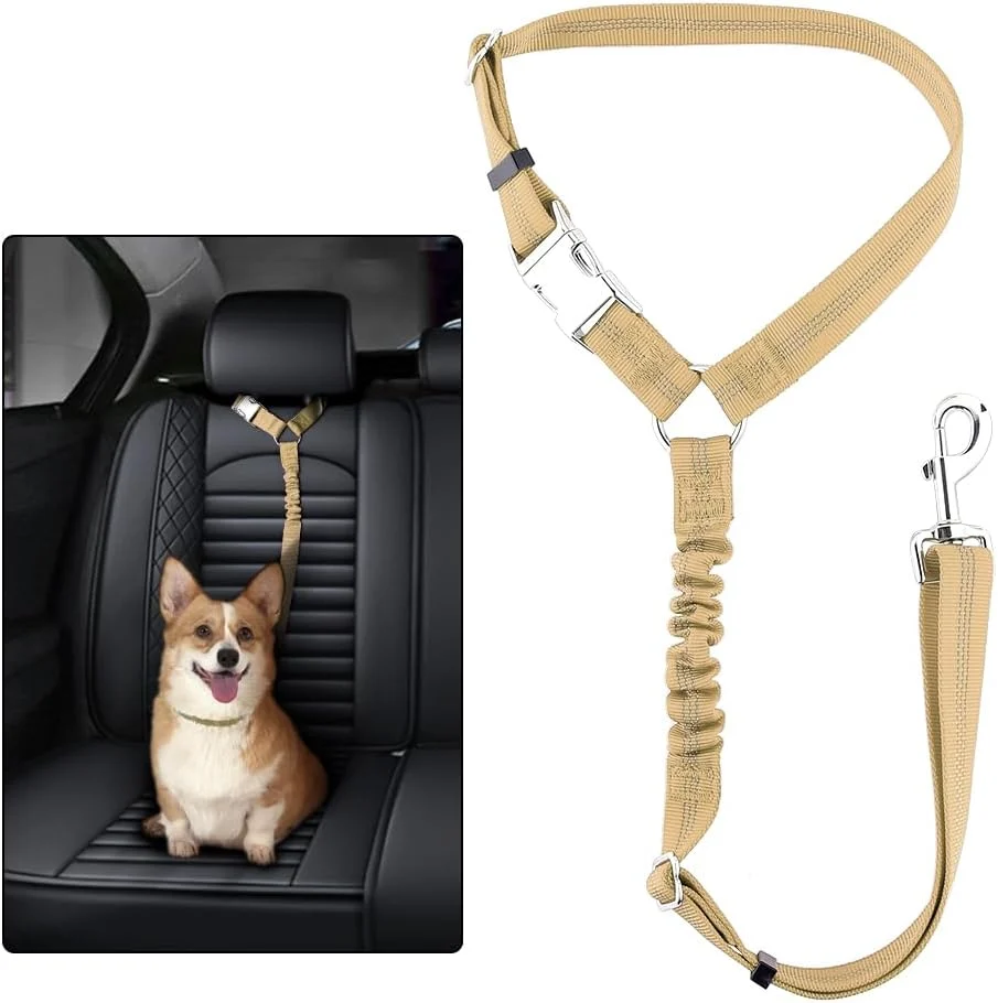 Enhanced Plutus Pet Dog Seat Belt for Car Headrest Reflective and Adjustable Restraint with Elastic Bungee for Safety Vehicle Seatbelt Harness for Small Medium Large Dogs and Cats Prestigious