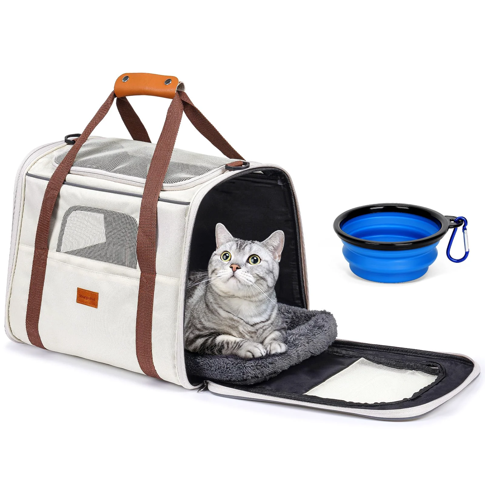 Smooth Morpilot Cat Carrier Soft Sided Large Carrier for Big Cats Puppies up to 18lbs Beige Solid