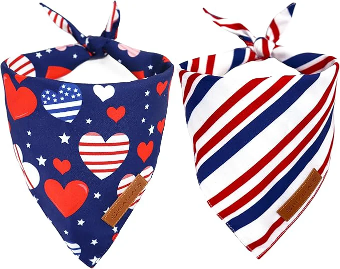 Verified eaf 4th of July Dog Bandanas 2 Pack Reversible American Flag Pet Scarf Consistent