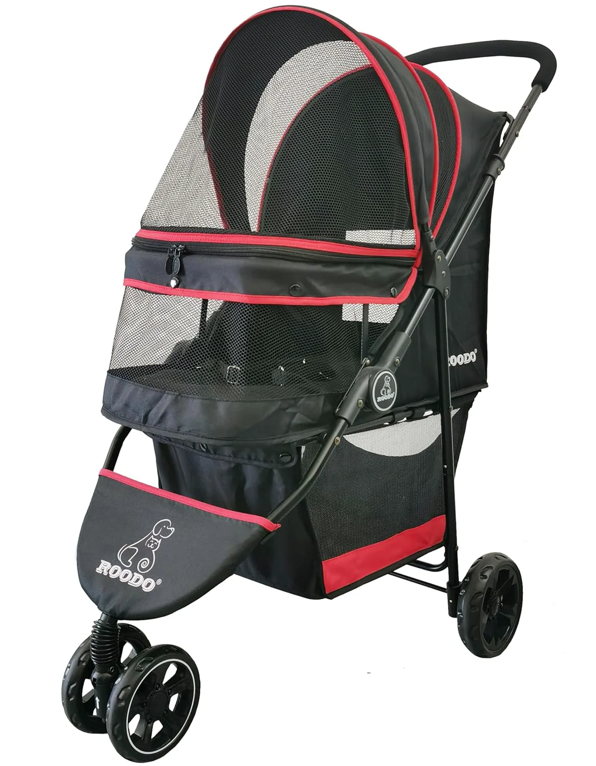 Fine Crafted ROODO Escort 3 Wheel Dog Cat Pet Stroller for Small Medium Dogs Cats Lightweight Foldable Portable Compact Jogger Travel All Terrain Pet Gear System Puppy Doggie Bunny Kitty Stroller Black Versatile
