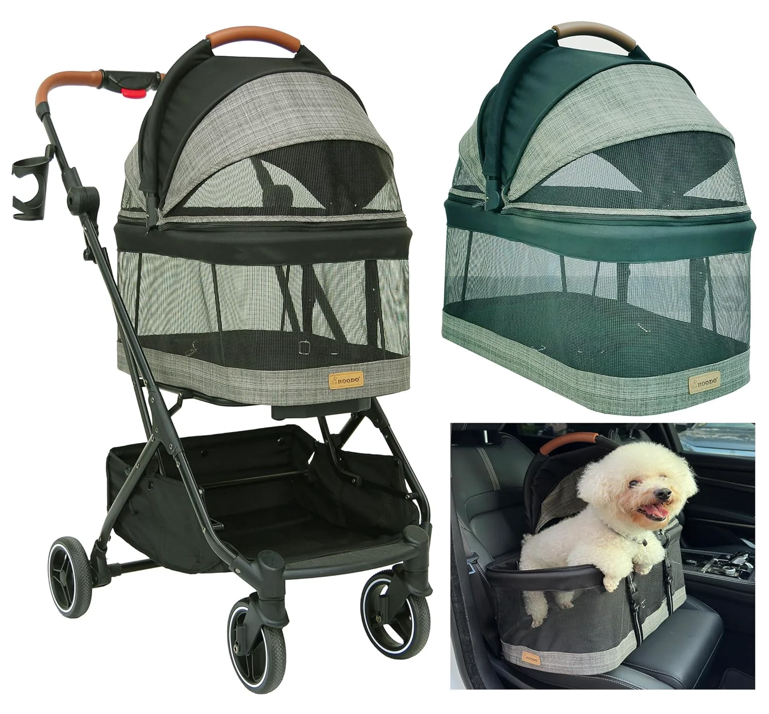Long-Lasting ROODO Fashion 3-in-1 Dog Cat Stroller with Detachable Carrier Car Seat Combo Lightweight Folding Portable All-Terrain Travel Pet Gear Puppy Doggie Kitty Stroller for up to 30 lbs Grey Lattice Next-Generation