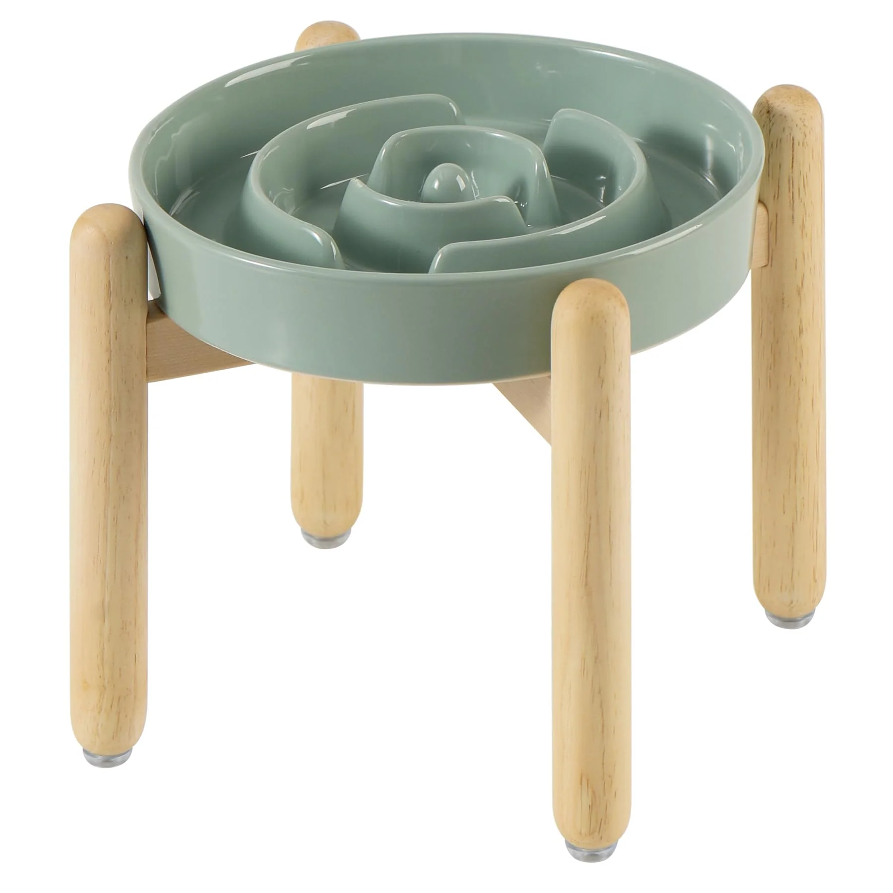 Genuine Havniva Ceramic Raised Slow Feeder Bowl Set — d Wooden Stand for Medium Large Dogs 8.2in Smart