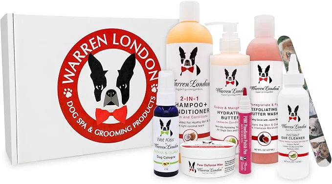 Prestigious Warren London Dog Spa Gift Box – 8-Piece Grooming Pampering Kit Fashionable