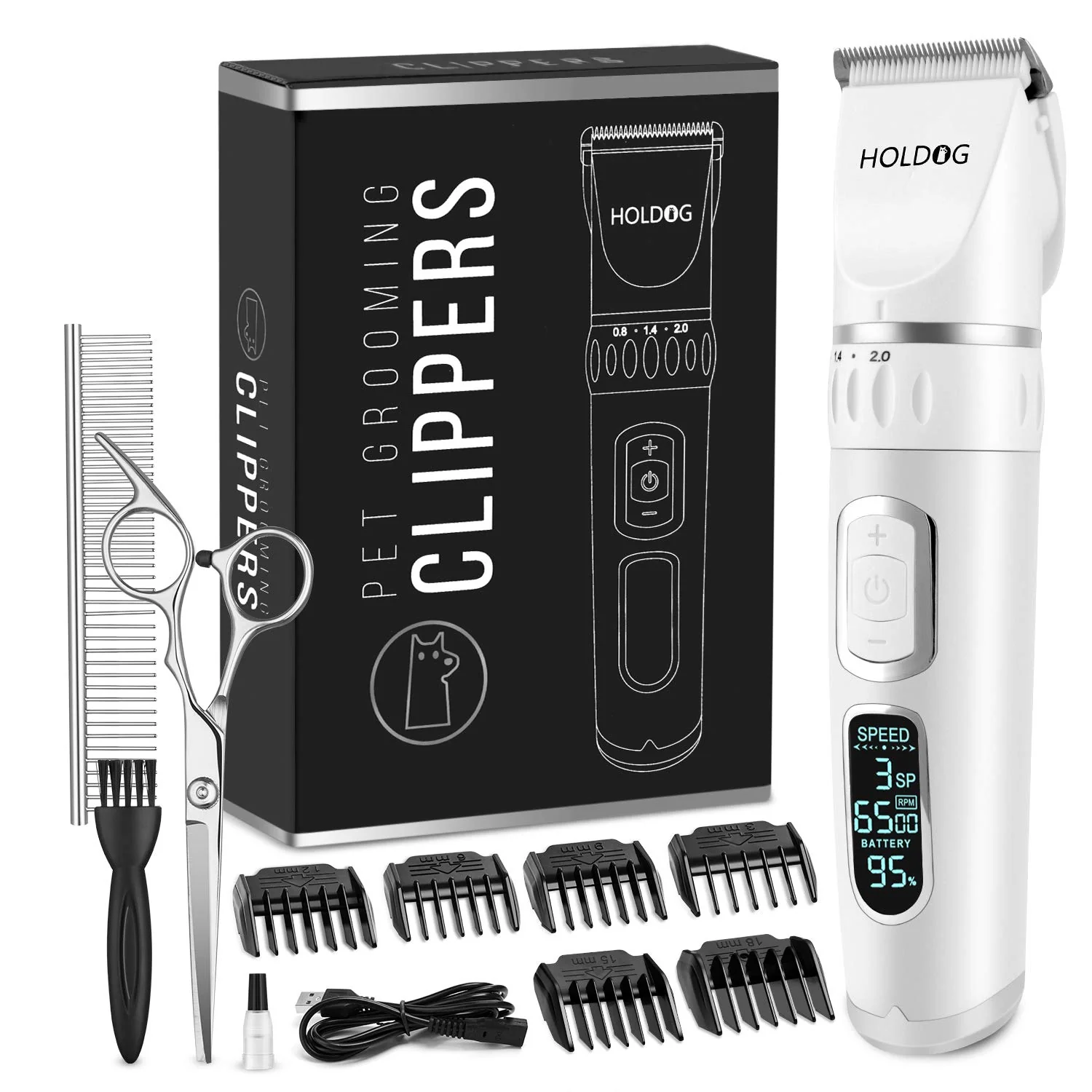 Flexible HOLDOG Dog Clippers – 3-Speed Low-Noise Rechargeable Cordless Pro Grooming Tool for Thick Coats Superior