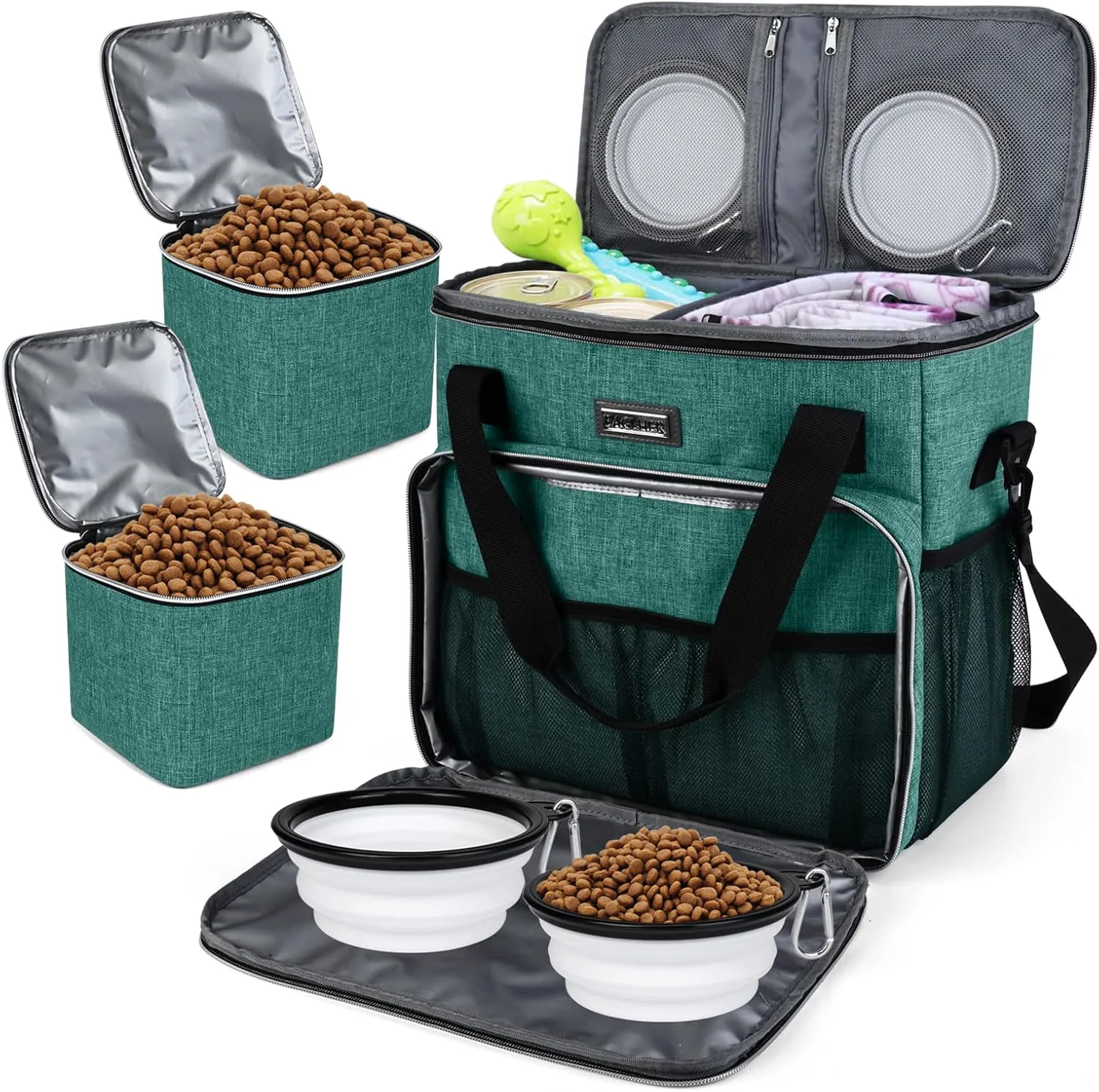 Original Design BAGLHER Pet Travel Set Airline- Carrier for Small Medium Cats Dogs Travel Bag with Food Containers Silicone Bowls Grey Green Outstanding