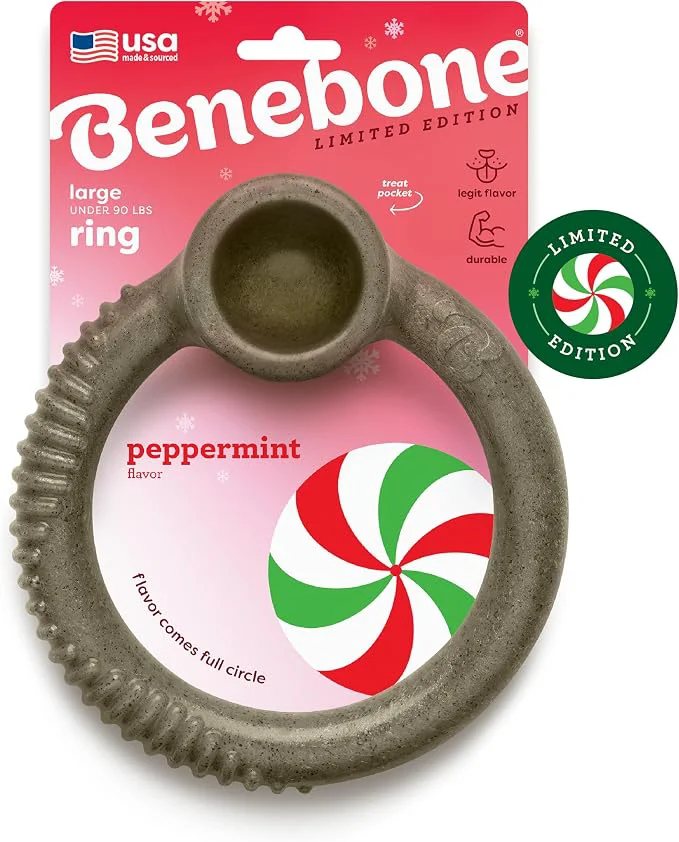 Advanced Benebone Peppermint Ring – Limited Edition Holiday Flavor Durable Chew Toy Responsible