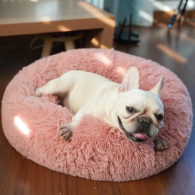 Natural Calming Donut Dogs Beds for Small Dogs Washable 23inch Plush Round Pet Bed for Stylish