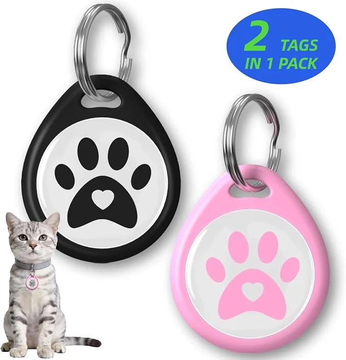 Dependable 2 Pack- QR Code Smart ID Tags for Collar Personalized Cat Name Tag for Kitten Organic