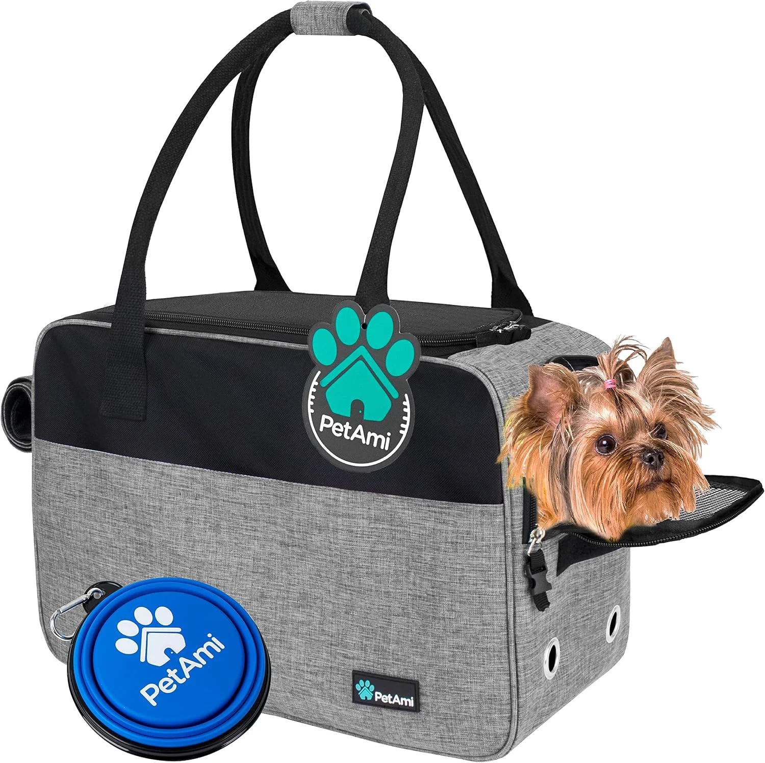 Convenient PetAmi Dog Purse Carrier for Small Dogs Airline Soft Sided Pet Carrier with Pockets Ventilated Dog Carrying Bag for Puppy Cat Dog Travel Supplies Bag Sherpa Bed Max 12 lbs Gray Efficient