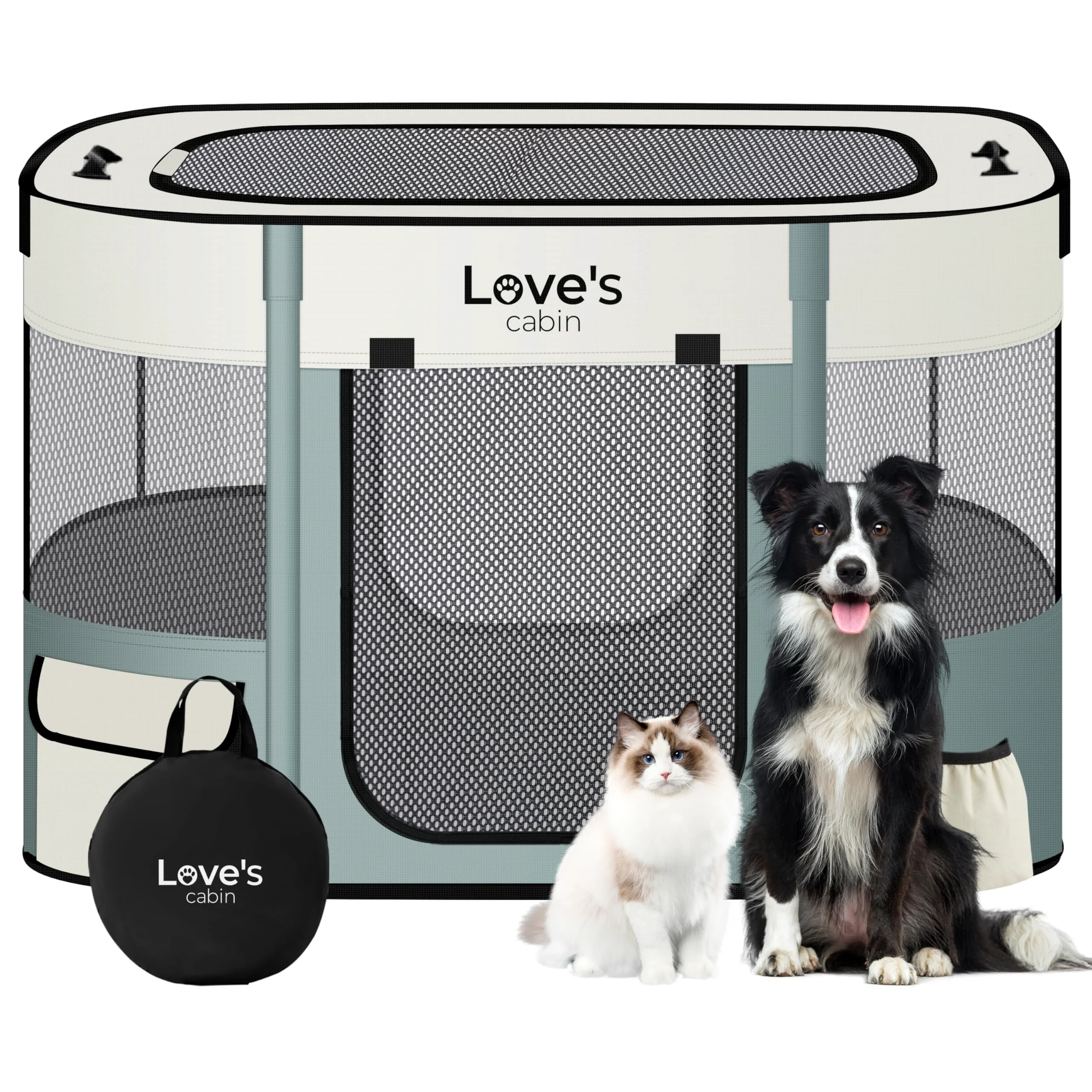 Enhanced Love's cabin Pet Puppy Playpen – Portable 4-Panel Indoor Outdoor Kennel Small Gray Green Crafted