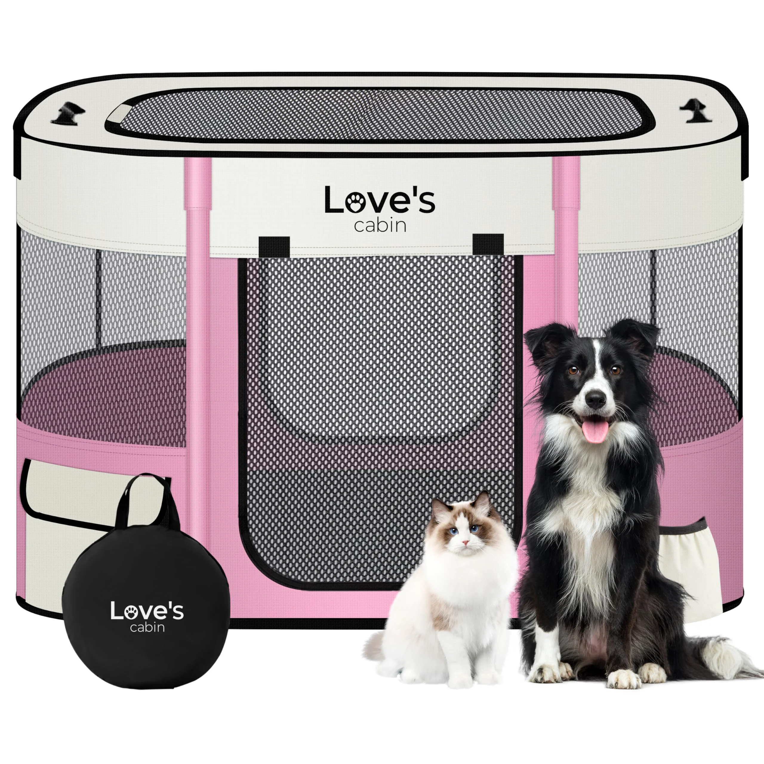 Fine Love's cabin Pet Puppy Playpen — Small Foldable Indoor Outdoor Kennel Light Pink Next-Generation