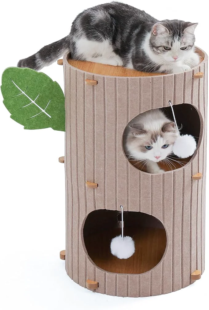 Safe Cat House for Indoor Cats 2-Storey Large Cat Bed Cave Felt Covered Cats Specialty